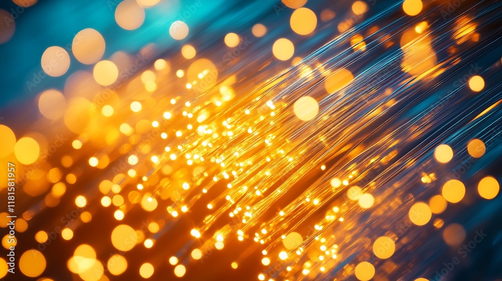 Poster Abstract Dynamic Bokeh Light Background in Blue and Orange Tones : Generative AI