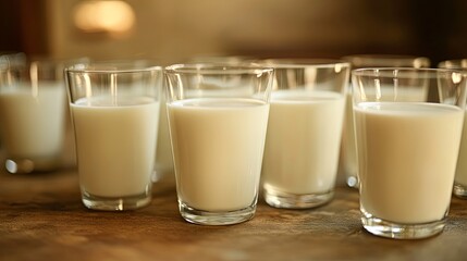 Milk in Glasses on Wooden Table