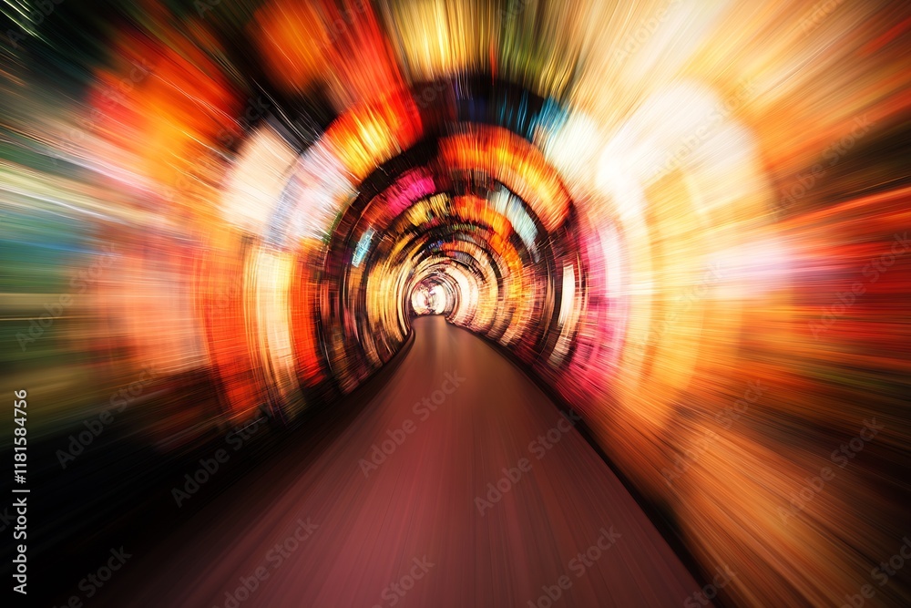 Poster Vibrant Tunnel of Light Featuring Colorful Blurs and Dynamic Gradient Motion : Generative AI