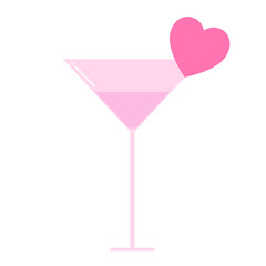 A glass of love.Valentine's day cute icon.Wine glass with heart symbol vector isolated on white background.