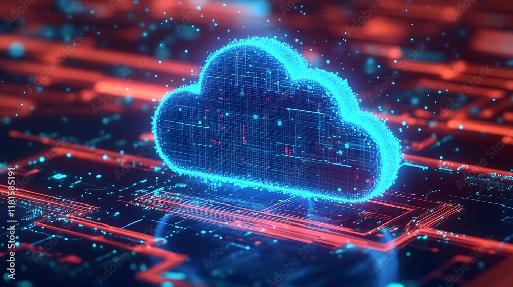 Aufkleber Abstract Cloud Design in Blue with Digital Elements and Data Flow for Technology : Generative AI