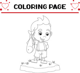 little boy is fishing got small fish coloring page for kids