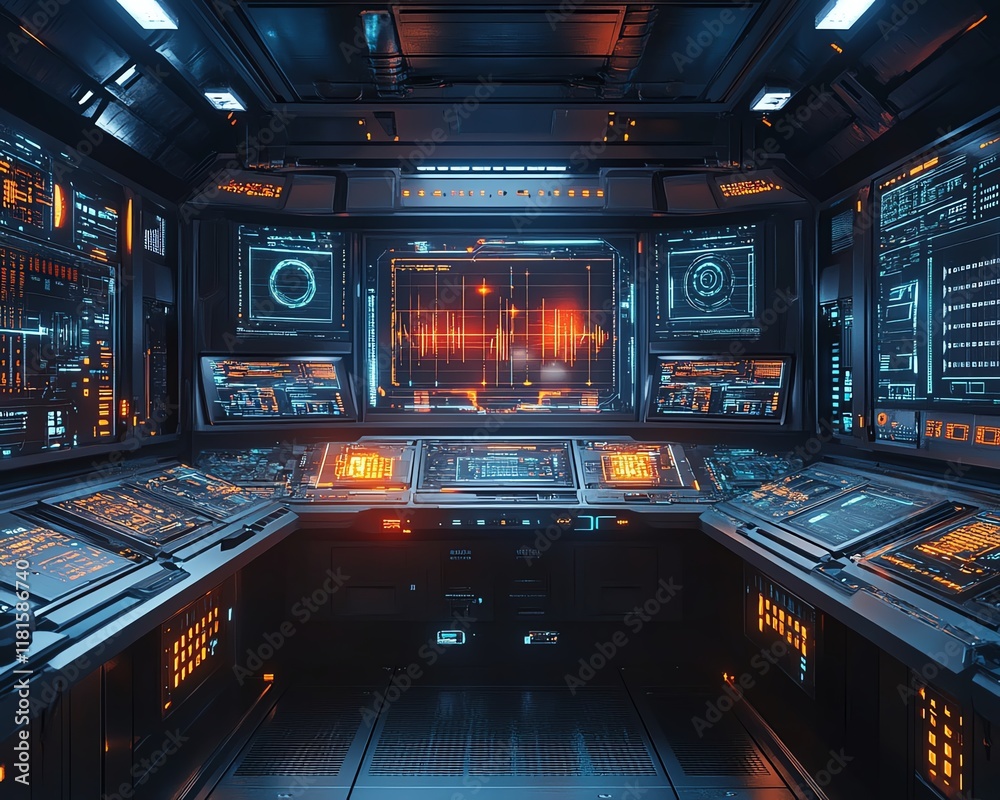 Poster Advanced automated production line in a modern factory, with digital screens and futuristic technology enhancing manufacturing capabilities