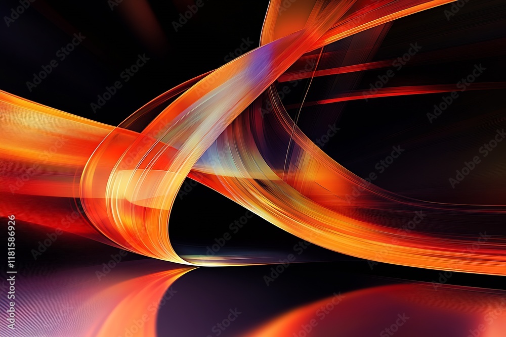 Fototapete dynamic orange and red abstract art with flowing shapes and motion : generative ai