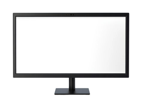 Flat display monitor with blank white screen, minimalist modern computer screen concept for technology and office workspaces isolated on transparent background