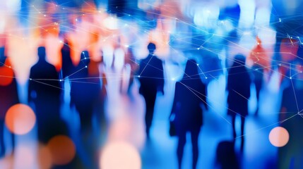 Blurred City Crowd Network Abstract Composition of Silhouettes and Connections, Network, Connectivity Network, Abstract