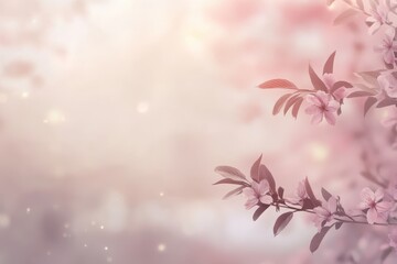 Fototapeta premium Ethereal Pink Blossom Background with Soft Bokeh and Floral Accents.