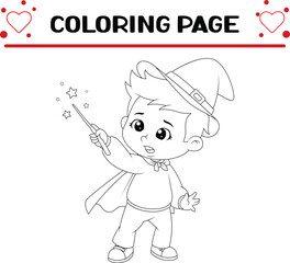 happy boy is doing magic coloring page for kids