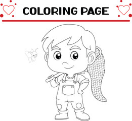 cool boy is ready catch cute small butterfly coloring page for kids