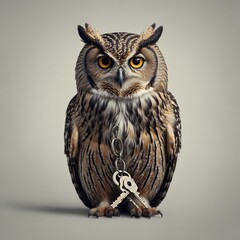 A sketch of an owl holding a key, clear background.