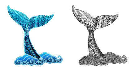 Maori pattern whale tail illustration transparent background