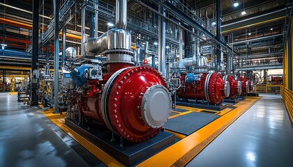 Engineers engaged in a deep discussion about machinery in a stateoftheart industrial factory, featuring modern equipment and technology