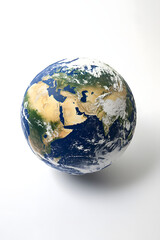 Fototapeta premium 3D model of planet earth with africa and europe on white background, globe, geography, world map, planetary model, planet