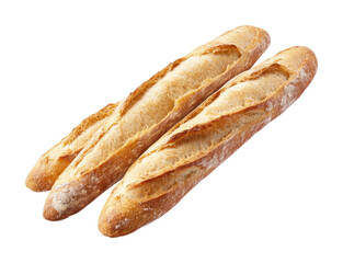 Freshly baked traditional French baguettes with crispy crust and golden texture, perfect for bakery, food photography, or culinary projects isolated on transparent background.