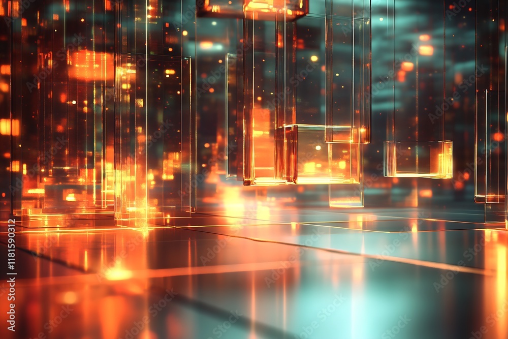 Leinwandbilder innovative virtual grid with vibrant light patterns in digital realm : generative ai
