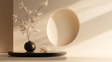 Minimalist Still Life Featuring White Flowers in a Dark Vase