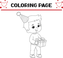 cute boy is having surprise gift coloring page for kids