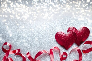 Fototapeta premium Two Red Hearts on White Wooden Background 