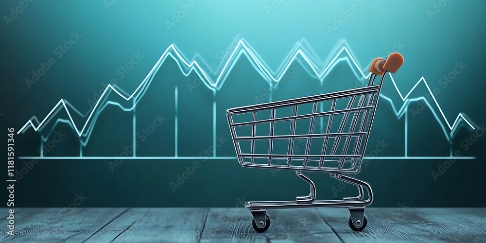 Poster shopping cart with economic chart depicting consumer behavior and market analysis : generative ai