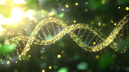 Bright Lit Green DNA Helix with Twinkling Lights on a Soft Nature Background Scientific Imagery : Generative AI