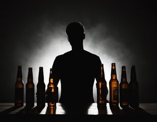 silhouette of a man alcohol addiction concept , realistic illustration