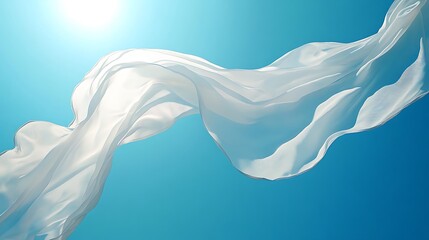 Flag banner with a blank white design fluttering against a bright blue sky perfect for outdoor event marketing visuals