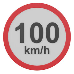 3d render  100km/h  street sign illustration