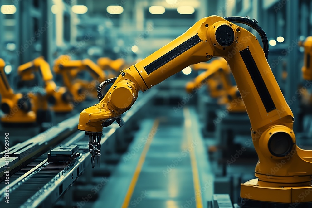 Leinwandbilder Close-Up of Robotic Arm in a Modern Factory Setting with High Automation : Generative AI