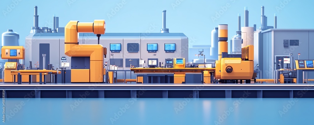 Poster Modern factory with a hightech automated production line, complete with digital interfaces and futuristic machines for precision and efficiency