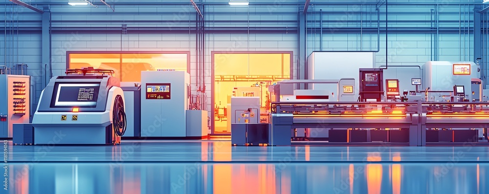 Aufkleber modern factory with a hightech automated production line, complete with digital interfaces and futur