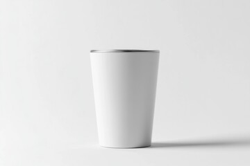 Sleek and modern white metal tumbler standing upright on a clean, minimal background, embodying simplicity and elegance