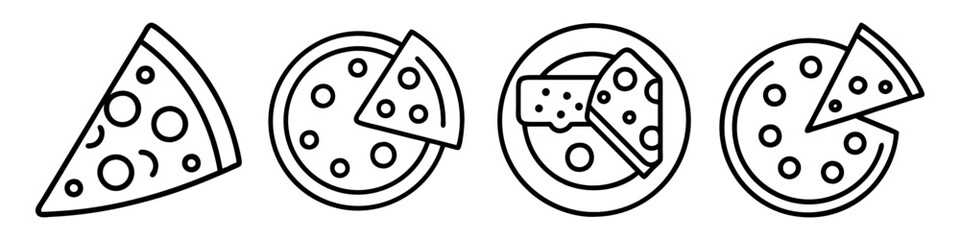 cheese pizza icon, foods line art, foods vector - simple black line art icon of cheese pizza perfect for logos, and foods -themed designs.