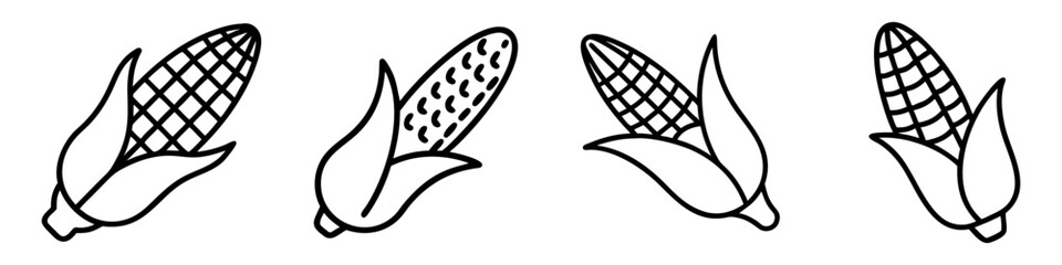 corn on the cob icon, foods line art, foods vector - simple black line art icon of corn on the cob perfect for logos, and foods -themed designs.