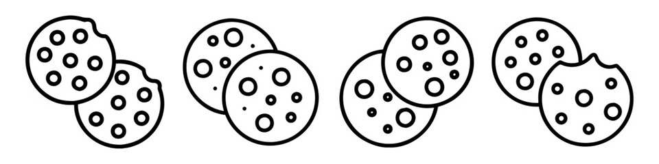 cookies icon, foods line art, foods vector - simple black line art icon of cookies perfect for logos, and foods -themed designs.