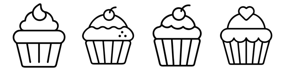 cupcake icon, foods line art, foods vector - simple black line art icon of cupcake perfect for logos, and foods -themed designs.