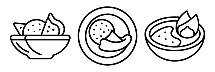 hummus with pita bread icon, foods line art, foods vector - simple black line art icon of hummus with pita bread perfect for logos, and foods -themed designs.