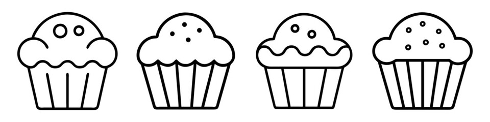 muffin icon, foods line art, foods vector - simple black line art icon of muffin perfect for logos, and foods -themed designs.