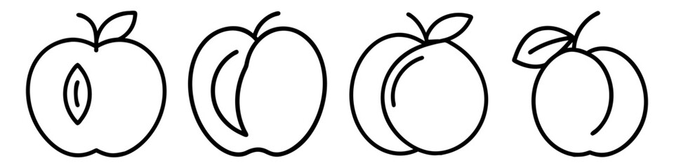 peach icon, foods line art, foods vector - simple black line art icon of peach perfect for logos, and foods -themed designs.