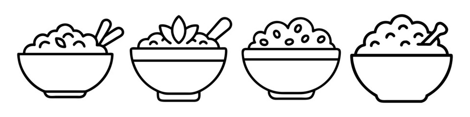 oatmeal bowl icon, foods line art, foods vector - simple black line art icon of oatmeal bowl perfect for logos, and foods -themed designs.