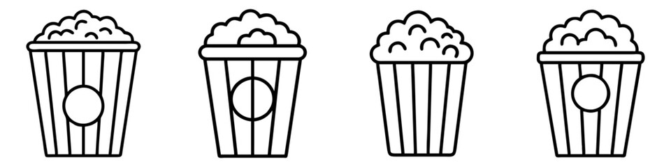 popcorn bucket icon, foods line art, foods vector - simple black line art icon of popcorn bucket perfect for logos, and foods -themed designs.