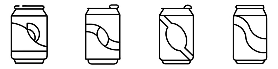 soda can icon, foods line art, foods vector - simple black line art icon of soda can perfect for logos, and foods -themed designs.