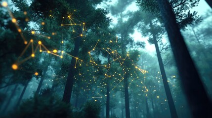 Fototapeta premium Enchanted Forest with Ethereal Lights and Mystical Atmosphere