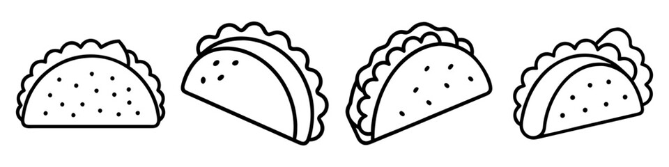 tacos icon, foods line art, foods vector - simple black line art icon of tacos perfect for logos, and foods -themed designs.