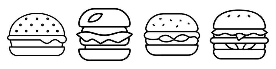 veggie burger icon, foods line art, foods vector - simple black line art icon of veggie burger perfect for logos, and foods -themed designs.