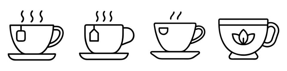 tea cup icon, foods line art, foods vector - simple black line art icon of tea cup perfect for logos, and foods -themed designs.