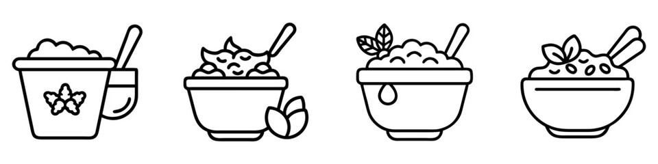 yogurt with granola icon, foods line art, foods vector - simple black line art icon of yogurt with granola perfect for logos, and foods -themed designs.