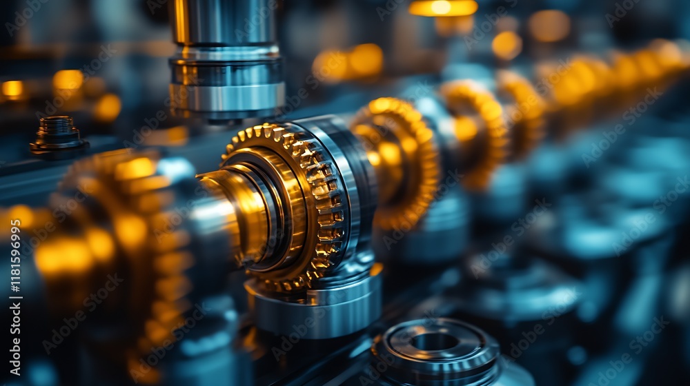 Poster intricate gear mechanism and industrial machinery details with illuminated backdrop : generative ai