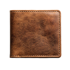 A minimalist plain brown natural leather square men's wallet on an isolated background