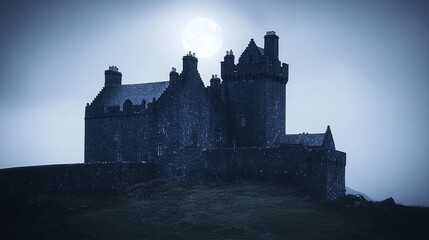 Obraz premium Ancient Stone Castle Under Moonlight Night