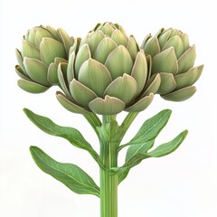 Fototapeta premium Realistic 3D Rendering of Fresh and Healthy Artichoke Vegetable with Green Leaves on White Background
